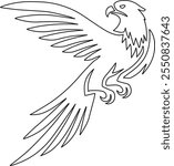 A vector illustration portraying a flying bird of prey in a detailed black contour line art style, ideal for use in educational content, artistic projects, or as a design element.