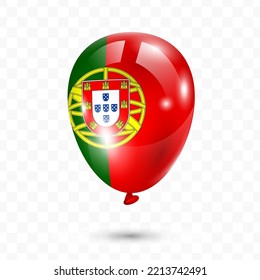 Vector illustration of Portugal country flag balloon on transparent background (PNG). Flying flag balloons for Independence Day celebrations.