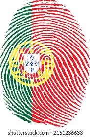Ilustración vectorial de la bandera portuguesa en forma de huella dactilar