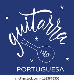Vector illustration of Portuguese Guitarra text in Portuguese for logotype,  banner, magazine, poster, decoration, postcard. Portuguese Guitar calligraphy. Portuguese Guitar lettering. EPS 10.