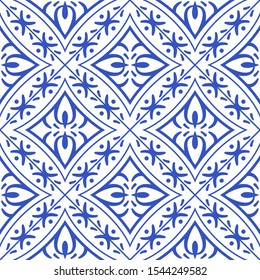 Vector illustration. Portuguese vector tiles pattern. Talavera pattern. Azulejos portugal. Turkish ornament. Moroccan tile mosaic.