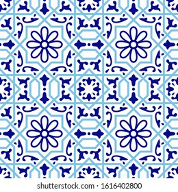 Vector illustration. Portuguese vector tiles pattern. Talavera pattern. Azulejos portugal. Turkish ornament. Moroccan tile mosaic.