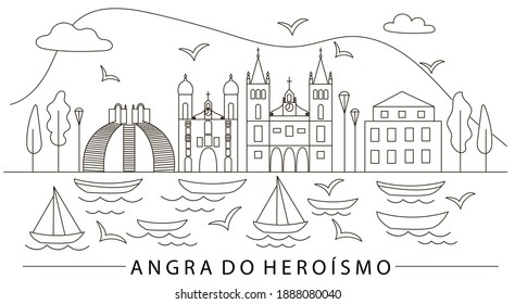 Vector illustration of Portuguese town of Angra do Heroismo for logotype, t-shirt, banner, magazine, poster, decoration, postcard. Angra do Heroismo line art background. EPS 10.