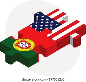 Vector illustration of Portuguese and USA Flags in puzzle isolated on white background
