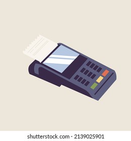 Vector illustration of POS terminal with check. Wireless electronic payment and convenient financial transactions