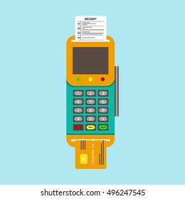 Vector illustration of POS terminal on a blue background