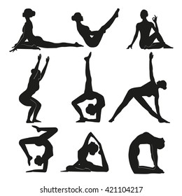 Vector illustration poses of yoga
Set of female silhouettes  doing yoga asanas. Illustration symbolizes healthy lifestyle
