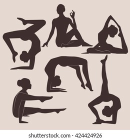 Vector illustration poses of yoga
Set of female silhouettes  doing yoga asanas. Illustration symbolizes healthy lifestyle
