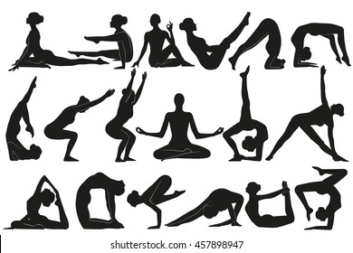 Vector illustration poses of yoga
Set of female silhouettes  doing yoga asanas. Illustration symbolizes healthy lifestyle
