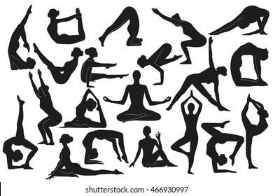 Vector illustration poses of yoga
Set of female silhouettes  doing yoga asanas. Illustration symbolizes healthy lifestyle
