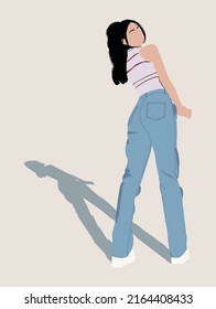 Vector Illustration Of Posing Girl. Cartoon Realistic People Illustration. Flat Young Woman.