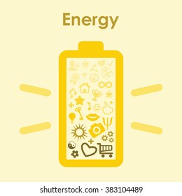 vector illustration / positive energy battery yellow