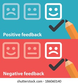 Vector Illustration Of Positive And Negative Feedback Concept. Minimal And Flat Design