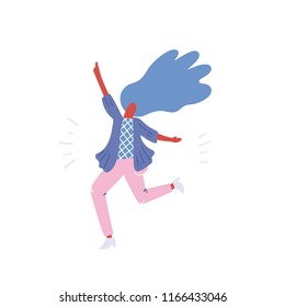Vector illustration of positive woman dancing and having fun. Flat drawing great for animation