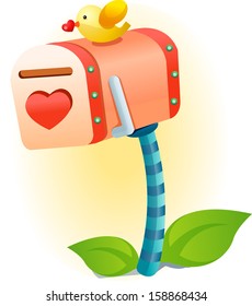 Ilustración vectorial de la caja de correos con ave