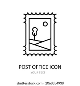 Ilustración vectorial con el icono de la oficina de correos. Dibujo de esquema.