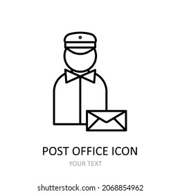 Vector illustration with post office icon. Outline drawing.