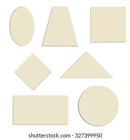 Vector illustration postage stamp collection. Various shapes of post stamp set. Blank, empty post stamps