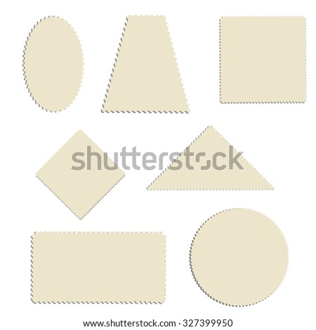 Vector illustration postage stamp collection. Various shapes of post stamp set. Blank, empty post stamps