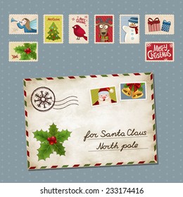 Vector Illustration Postage Stamp Letter Santa Stock Vector (Royalty ...