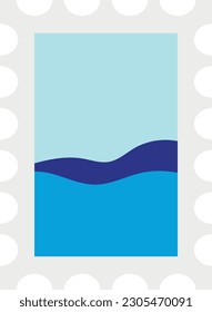 Ilustración vectorial de un sello postal con una capa marina. Correspondencia postal y mar.