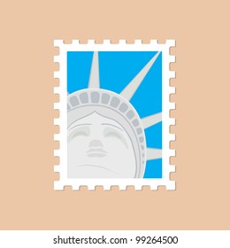 Vector illustration of a postage stamp with the Statue of Liberty