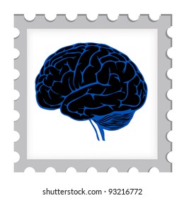 vector illustration of postage stamp template with brain