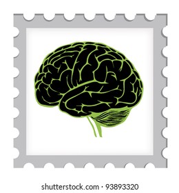 vector illustration of postage stamp template with brain
