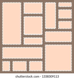 Vector illustration postage stamps with borders, on background.  Post or postcards.