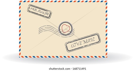 Vector illustration of postal envelope. Love mail