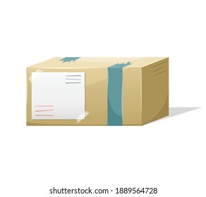 Ilustración vectorial de un paquete postal en una caja con dirección de entrega. Entrega por correo.