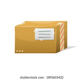 Vector illustration of a postal parcel in a box with a delivery address. Mail delivery.