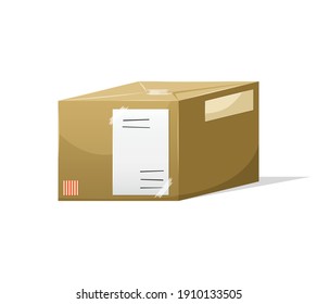 Vector illustration of a postal parcel in a box with a delivery address. Mail delivery.