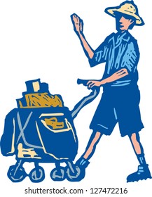 Vector illustration of postal worker delivering mail