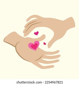 Vector illustration, postcard about taking care of hearts