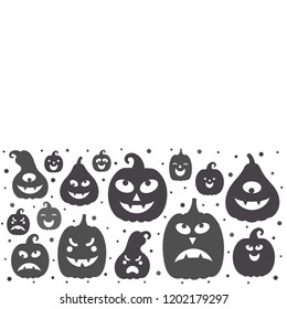 Vector illustration: postcard of black scary carved pumpking icons isolated on white background. Decorative element for Halloween party greeting cards, posters, postcard, wrapping paper, scrapbooking
