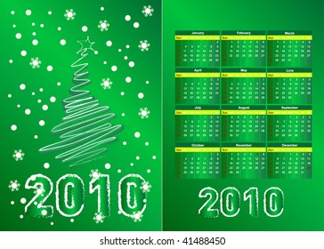 Vektorgrafik des Postkartenkalenders für ein neues Jahr 2010