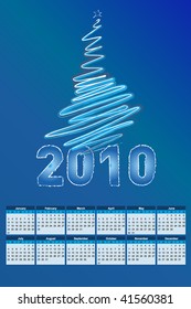 Vektorgrafik des Postkartenkalenders für ein neues Jahr 2010
