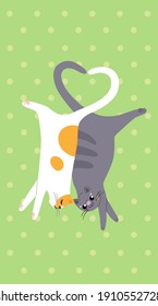 Vector illustration. Postcard with cats making heart with tail.