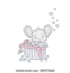 Vector illustration. Postcard with a charming little mouse .
