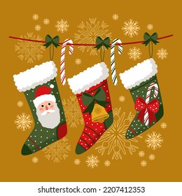 vector illustration, postcard Christmas, New Year's socks