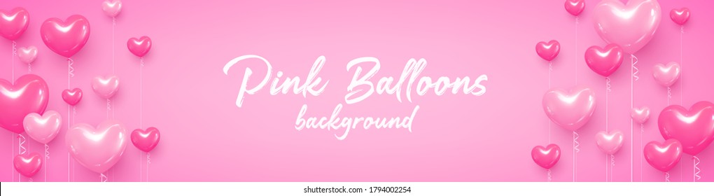 Vektorgrafik Postcard Herzlichen Glückwunsch Balloons Herz rosafarbener Hintergrund.