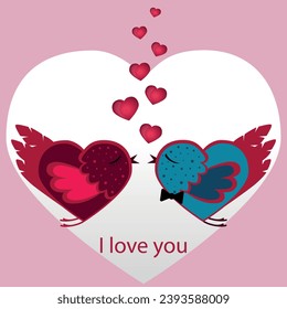 Vector illustration of a postcard to the day of all lovers. Valentine's Day. Lyslivka with love birds.