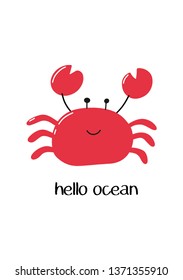 Vector illustration of a postcard depicting a sea creature - crab. Registration of a nursery, print on clothes, wall-paper.