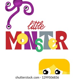 Vector illustration - postcard with funny little monsters and hand lettering