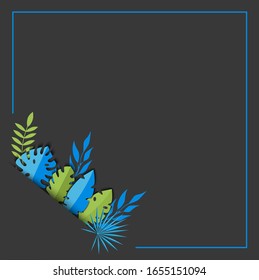 Vector illustration postcard gray background with tropical leaves