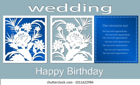 Vector illustration Postcard. Invitation and greeting card. Pattern for the laser cut. flowers