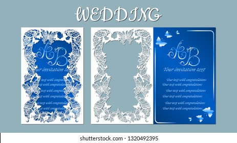 Vector illustration postcard. Invitation and greeting card with abstract butterfly. Pattern for the laser cut. plotter cutting. inscription-wedding