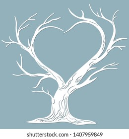 Vector illustration Postcard. Invitation and greeting card with the trees in the form of a heart. Pattern for the laser cut, serigraphy, plotter and screen printing