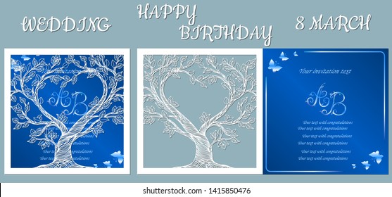Vector illustration Postcard. Invitation and greeting card the trees. Pattern for the laser cut.